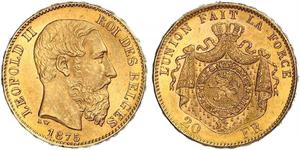 20 Franc Belgique Or Leopold II (1835 - 1909)