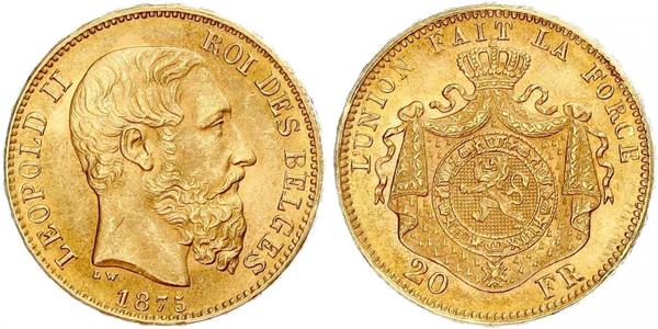 20 Franc Belgique Or Leopold II (1835 - 1909)