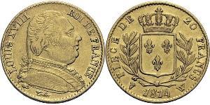 20 Franc Kingdom of France (1815-1830) Or Louis XVIII de France  (1755-1824)
