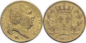 20 Franc Kingdom of France (1815-1830) Or Louis XVIII de France  (1755-1824)