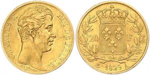 20 Franc Kingdom of France (1815-1830) Or Charles X de France (1757-1836)