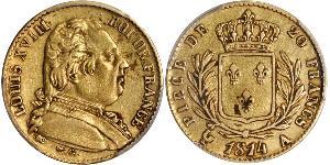 20 Franc Kingdom of France (1815-1830) Or Louis XVIII de France  (1755-1824)