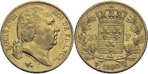 20 Franc Kingdom of France (1815-1830) Or Louis XVIII de France  (1755-1824)