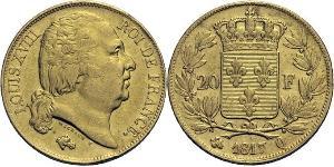 20 Franc Kingdom of France (1815-1830) Or Louis XVIII de France  (1755-1824)