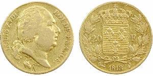 20 Franc Kingdom of France (1815-1830) Or Louis XVIII de France  (1755-1824)