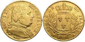 20 Franc Kingdom of France (1815-1830) Or Louis XVIII de France  (1755-1824)