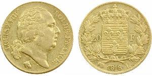 20 Franc Kingdom of France (1815-1830) Or Louis XVIII de France  (1755-1824)