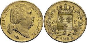 20 Franc Kingdom of France (1815-1830) Or Louis XVIII de France  (1755-1824)