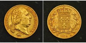 20 Franc Kingdom of France (1815-1830) Or Louis XVIII de France  (1755-1824)