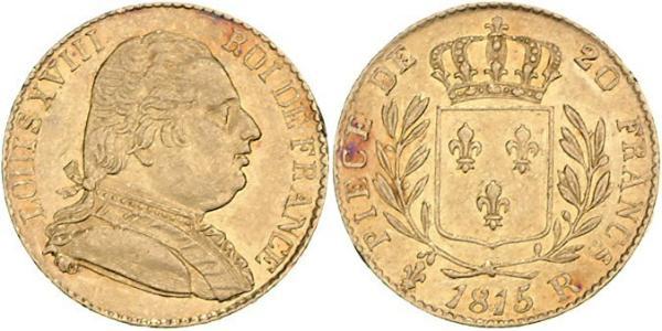 20 Franc Kingdom of France (1815-1830) Or Louis XVIII de France  (1755-1824)