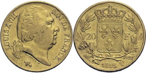 20 Franc Kingdom of France (1815-1830) Or Louis XVIII de France  (1755-1824)