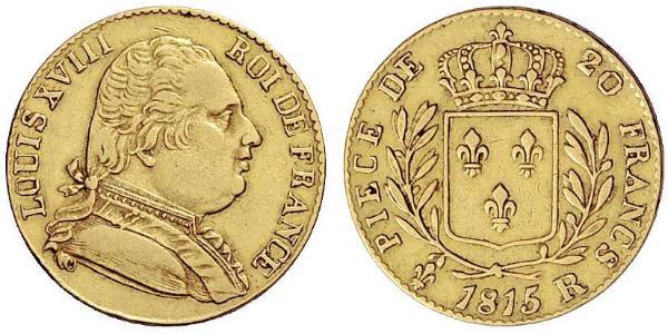 20 Franc Kingdom of France (1815-1830) Or Louis XVIII de France  (1755-1824)