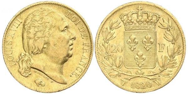 20 Franc Kingdom of France (1815-1830) Or Louis XVIII de France  (1755-1824)
