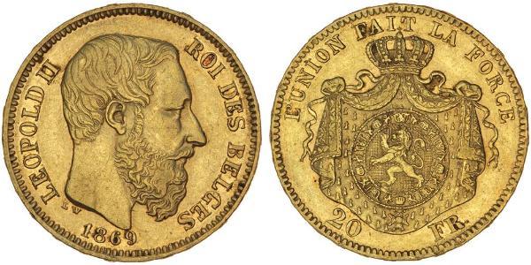 20 Franc Belgio Oro Leopold II (1835 - 1909)