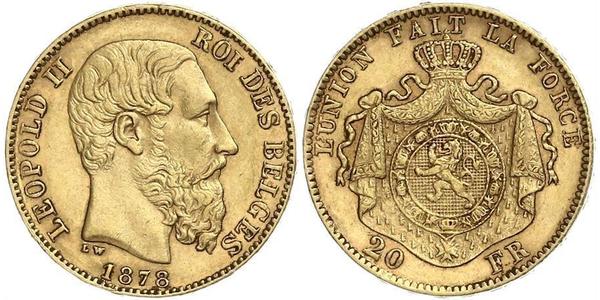 20 Franc Belgio Oro Leopold II (1835 - 1909)