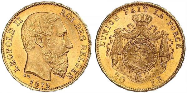 20 Franc Belgio Oro Leopold II (1835 - 1909)