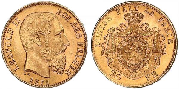 20 Franc Belgio Oro Leopold II (1835 - 1909)