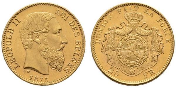 20 Franc Belgio Oro Leopold II (1835 - 1909)