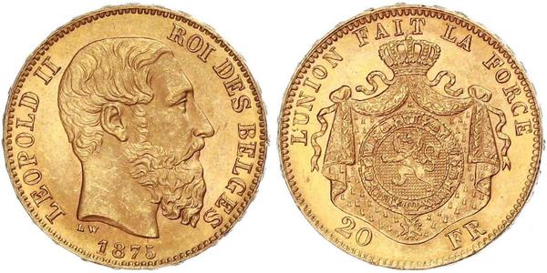 20 Franc Belgio Oro Leopold II (1835 - 1909)