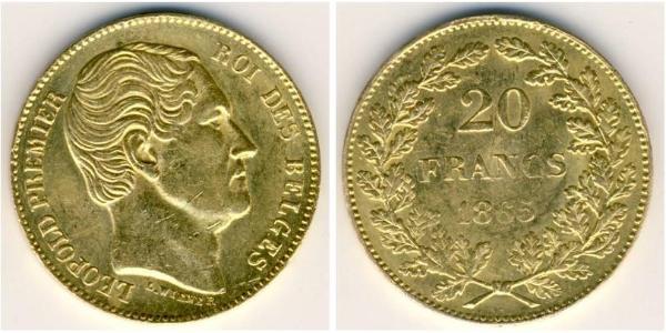 20 Franc Belgio Oro Leopoldo I del Belgio (1790-1865)