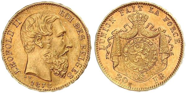 20 Franc Belgio Oro Leopold II (1835 - 1909)