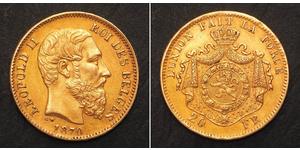 20 Franc Bélgica Oro Leopold II (1835 - 1909)