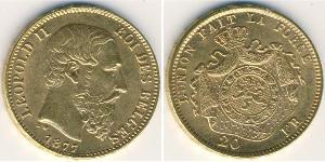 20 Franc Bélgica Oro Leopold II (1835 - 1909)