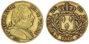 20 Franc Kingdom of France (1815-1830) Oro Luigi XVIII di Francia (1755-1824)