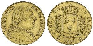 20 Franc Kingdom of France (1815-1830) Oro Luigi XVIII di Francia (1755-1824)