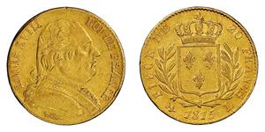 20 Franc Kingdom of France (1815-1830) Oro Luigi XVIII di Francia (1755-1824)