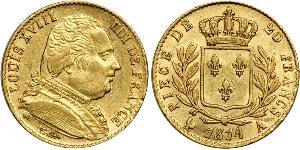 20 Franc Kingdom of France (1815-1830) Oro Luigi XVIII di Francia (1755-1824)