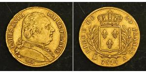 20 Franc Kingdom of France (1815-1830) Oro Luigi XVIII di Francia (1755-1824)