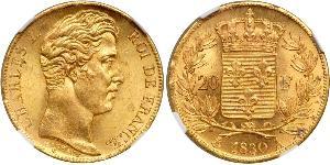 20 Franc Kingdom of France (1815-1830) Oro Carlo X di Francia (1757-1836)