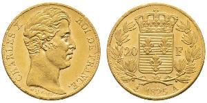 20 Franc Kingdom of France (1815-1830) Oro Carlo X di Francia (1757-1836)