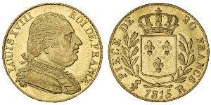 20 Franc Kingdom of France (1815-1830) Oro Luigi XVIII di Francia (1755-1824)