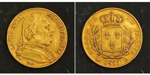 20 Franc Kingdom of France (1815-1830) Oro Luigi XVIII di Francia (1755-1824)