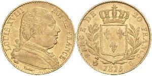 20 Franc Kingdom of France (1815-1830) Oro Luigi XVIII di Francia (1755-1824)