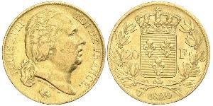 20 Franc Kingdom of France (1815-1830) Oro Luigi XVIII di Francia (1755-1824)