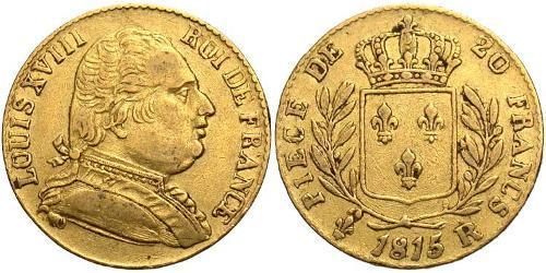 20 Franc Kingdom of France (1815-1830) Oro Luigi XVIII di Francia (1755-1824)