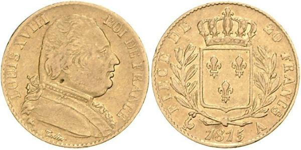 20 Franc Kingdom of France (1815-1830) Oro Luigi XVIII di Francia (1755-1824)