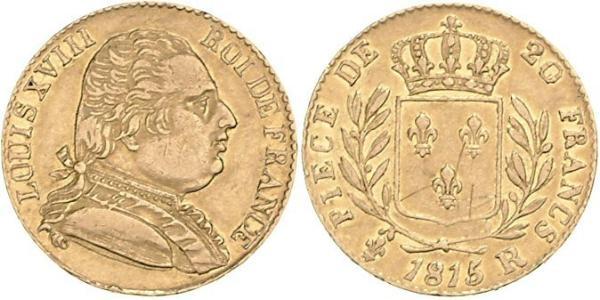 20 Franc Kingdom of France (1815-1830) Oro Luigi XVIII di Francia (1755-1824)