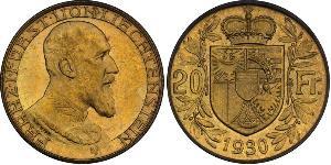 20 Franc Liechtenstein Oro Franz I, Prince of Liechtenstein (1853 -1938)