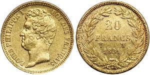 20 Franc Monarchia di Luglio (1830-1848) Oro Luigi Filippo di Francia (1773 -1850)