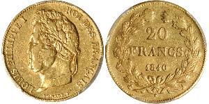 20 Franc Monarchia di Luglio (1830-1848) Oro Luigi Filippo di Francia (1773 -1850)