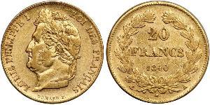 20 Franc Monarchia di Luglio (1830-1848) Oro Luigi Filippo di Francia (1773 -1850)