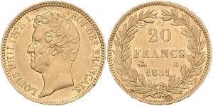 20 Franc Monarchia di Luglio (1830-1848) Oro Luigi Filippo di Francia (1773 -1850)