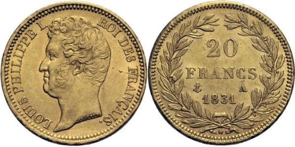 20 Franc Monarchia di Luglio (1830-1848) Oro Luigi Filippo di Francia (1773 -1850)