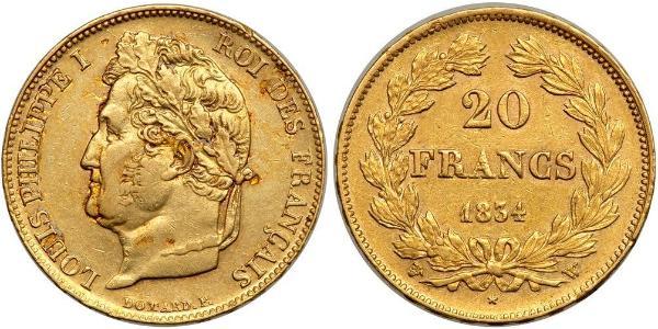 20 Franc Monarchia di Luglio (1830-1848) Oro Luigi Filippo di Francia (1773 -1850)