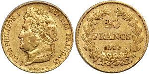 20 Franc Monarquía de Julio (1830-1848) Oro Luis Felipe I de Francia  (1773 -1850)