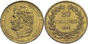 20 Franc Monarquía de Julio (1830-1848) Oro Luis Felipe I de Francia  (1773 -1850)